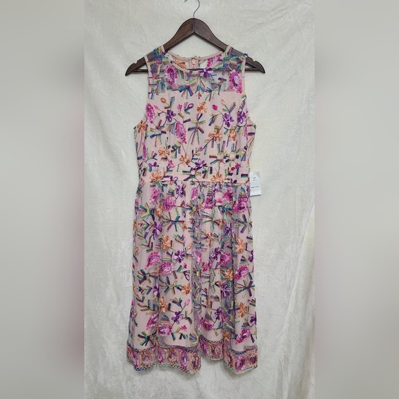 Neiman Marcus Multicolored Embroidered Dress Size L. NWT - Picture 1 of 7